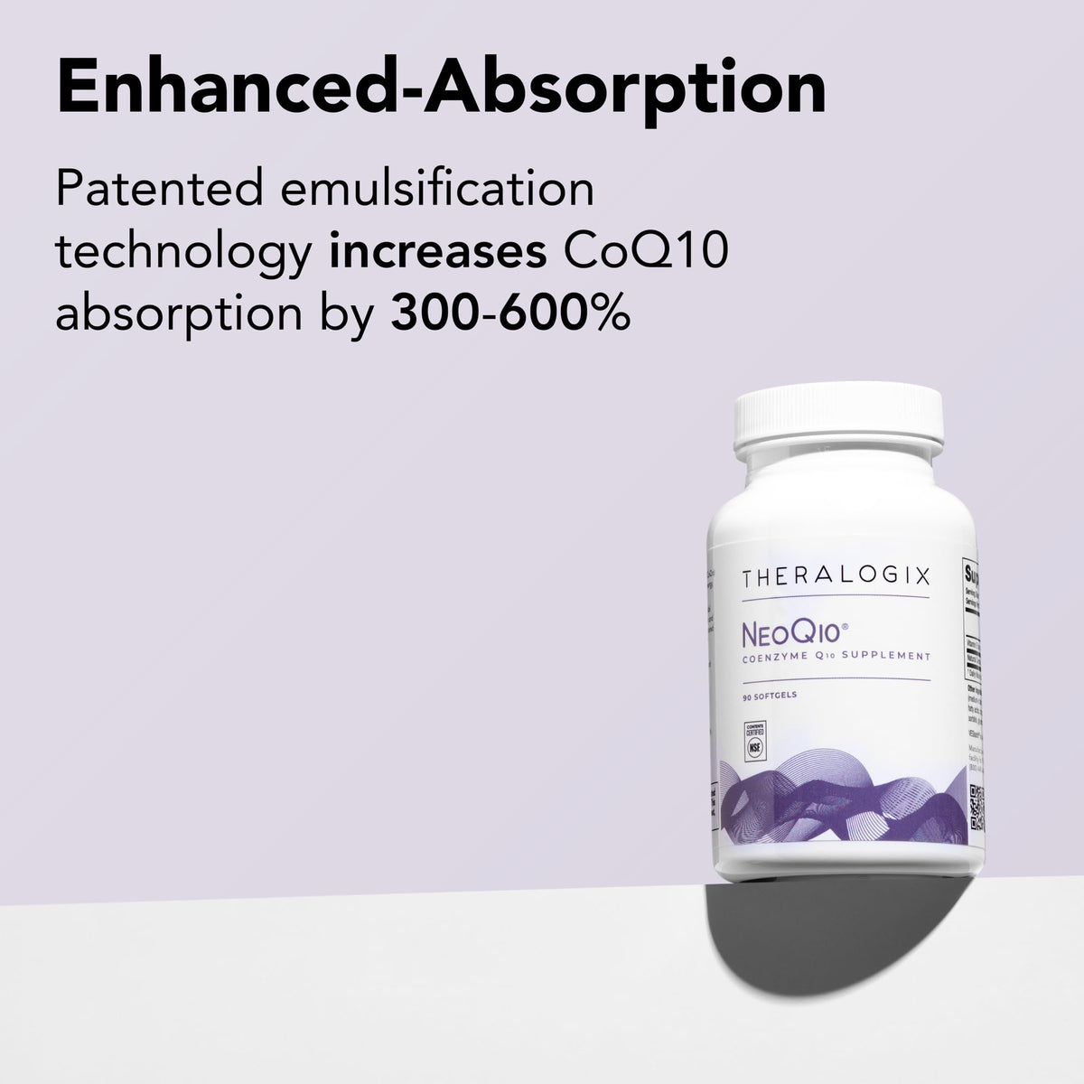 Theralogix NeoQ10 softgel gélules sur surface blanche