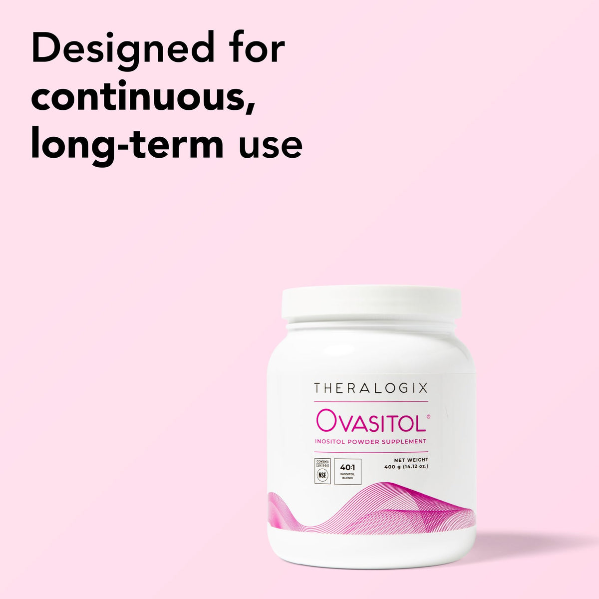 Theralogix Ovasitol Canister sur une table avec un verre d'eau