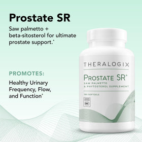 Theralogix Prostate SR sur un plan de travail avec des ingrédients naturels