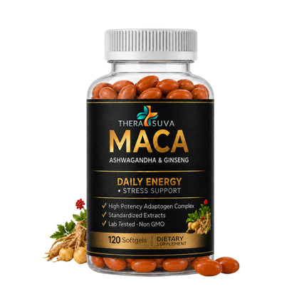TheraSuva 3 en 1 Ashwagandha Maca Ginseng gélules végétales vue de face