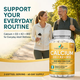 TheraSuva Complément Alimentaire Calcium 600mg D3 K2 B12 120 Capsules avec étiquette