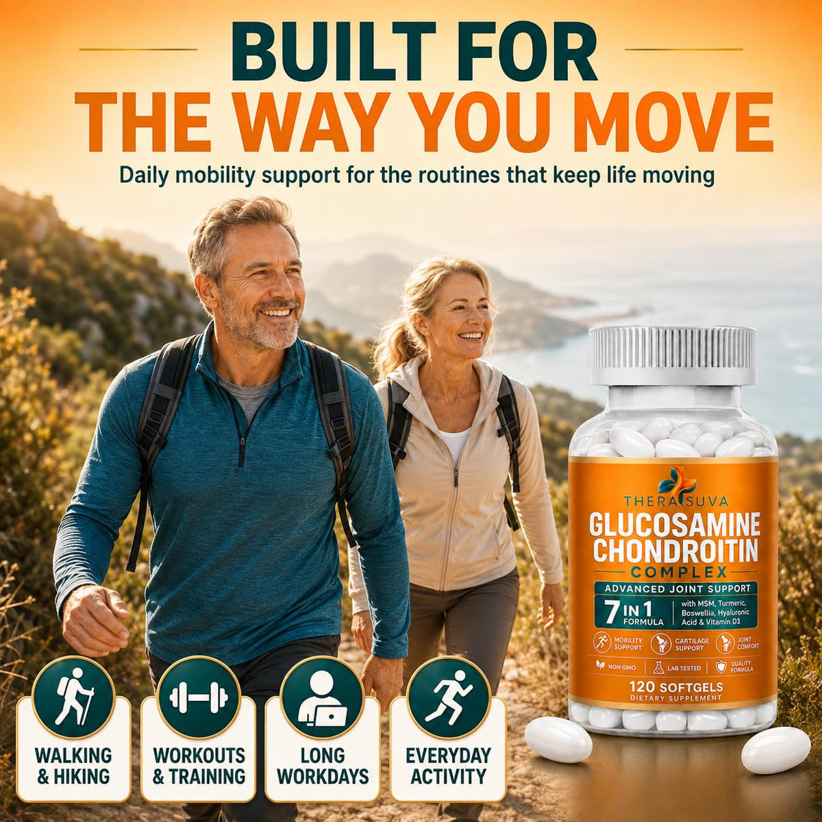 ThéraSuva Complex Glucosamine sur une table avec des plantes
