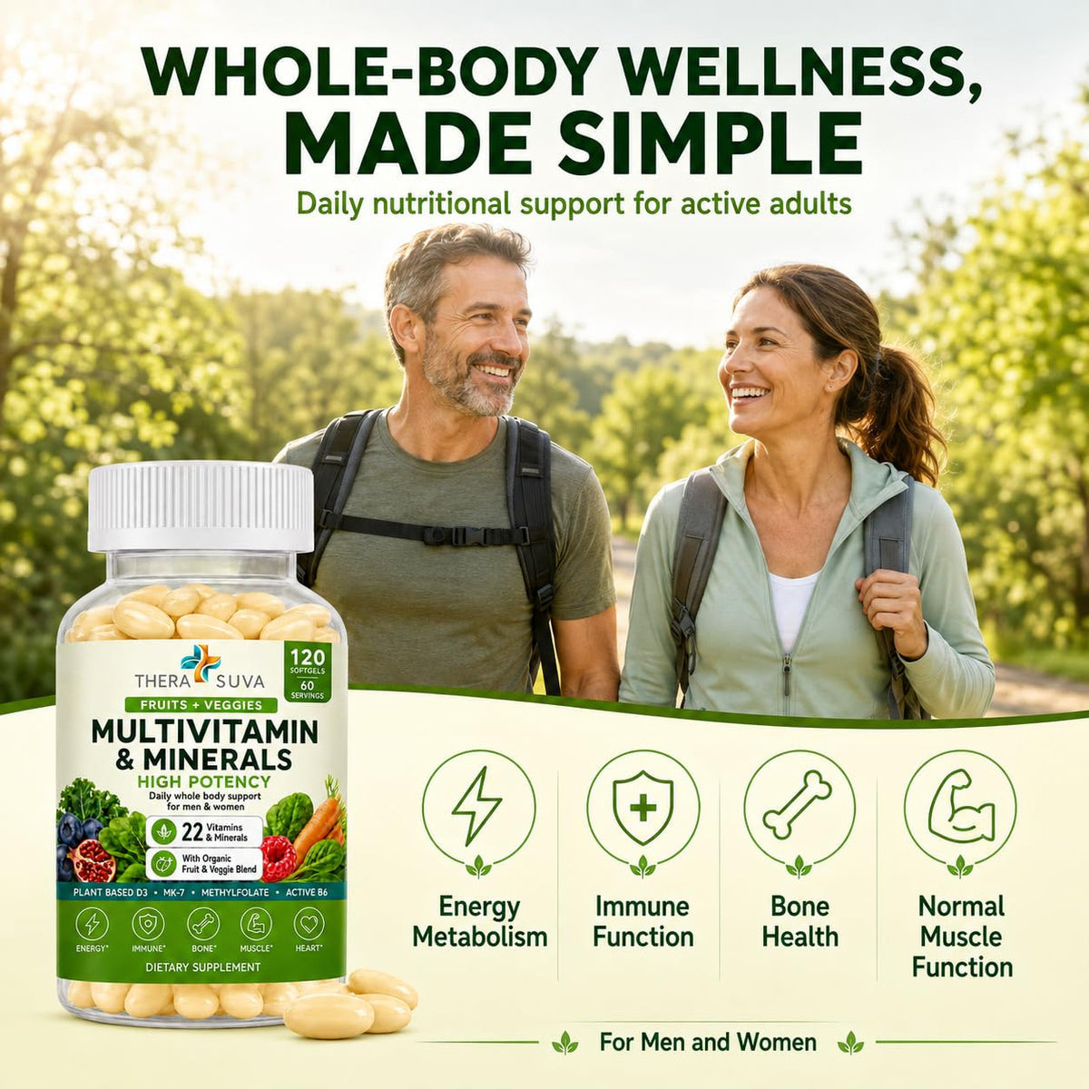 TheraSuva Multivitamines 120 gélules végétales sur une table