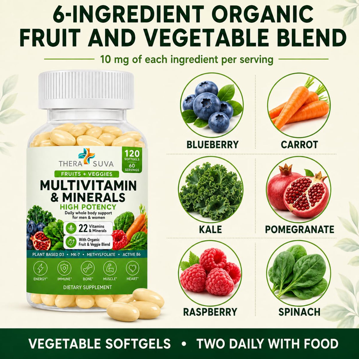 TheraSuva Multivitamines gélules végétales avec fruits et légumes