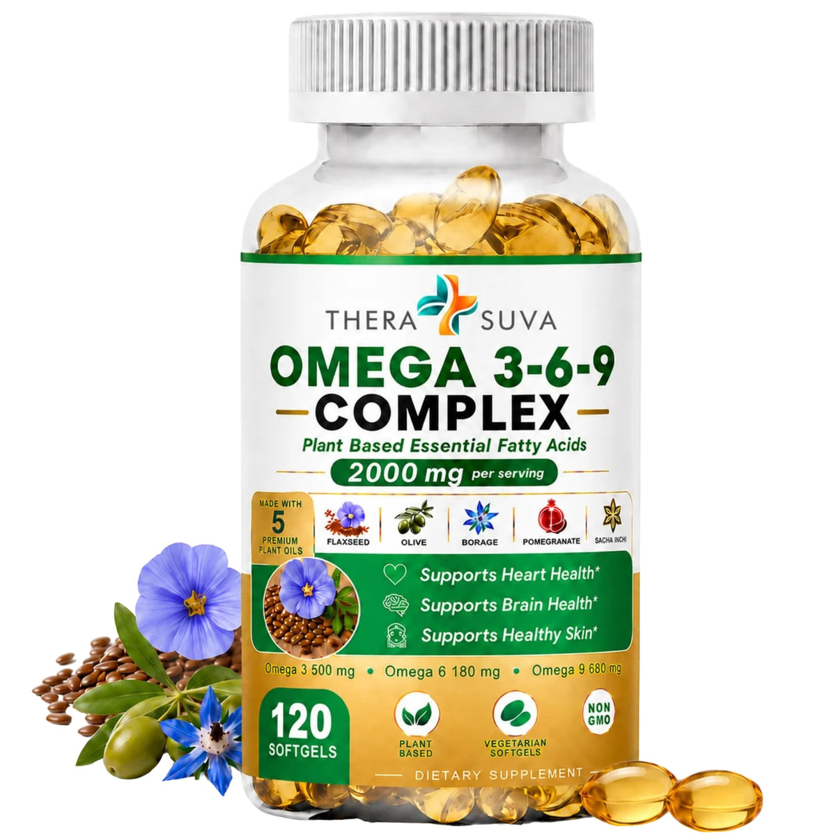 TheraSuva Omega 3-6-9 Végétal 120 gélules vue de face