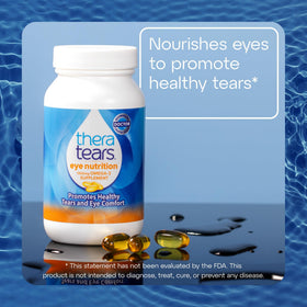 TheraTears Omega 3 capsules avec une main en arrière-plan