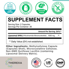 THEREXA Complément Alimentaire NMN 1000mg Liposomal boîte arrière
