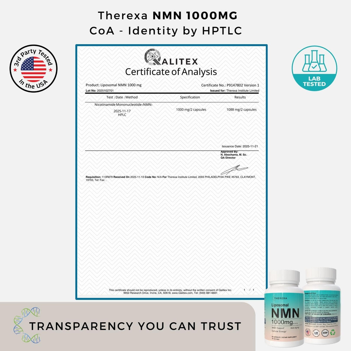 THEREXA Complément Alimentaire NMN 1000mg Liposomal gélule ouverte