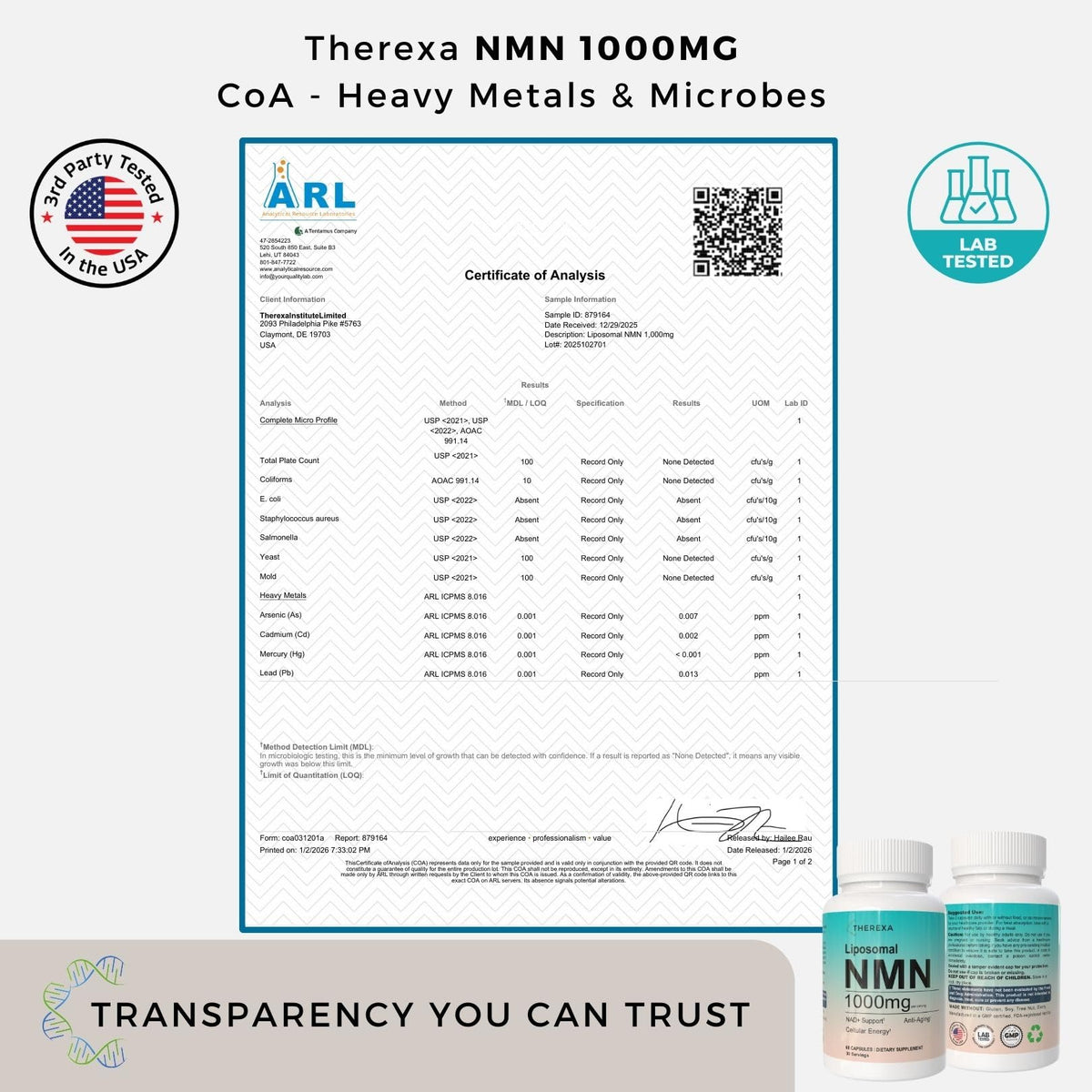 THEREXA Complément Alimentaire NMN 1000mg Liposomal vue de côté