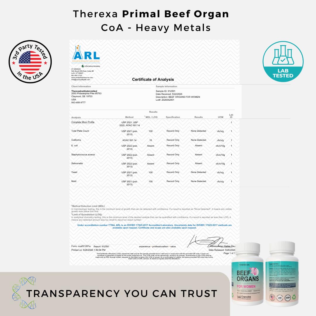 THEREXA complément alimentaire organes de bœuf, capsules sur une surface