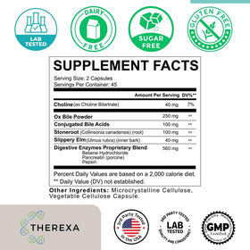 THEREXA Compléments Alimentaires Bile Ox 90 Capsules arrière avec ingrédients