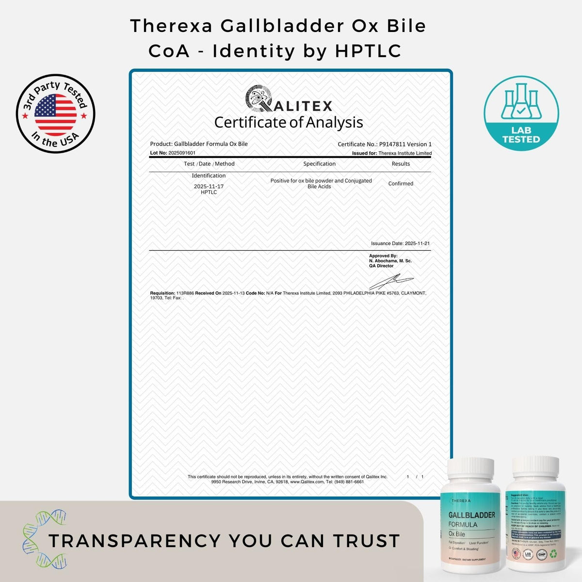 THEREXA Compléments Alimentaires Bile Ox 90 Capsules côté