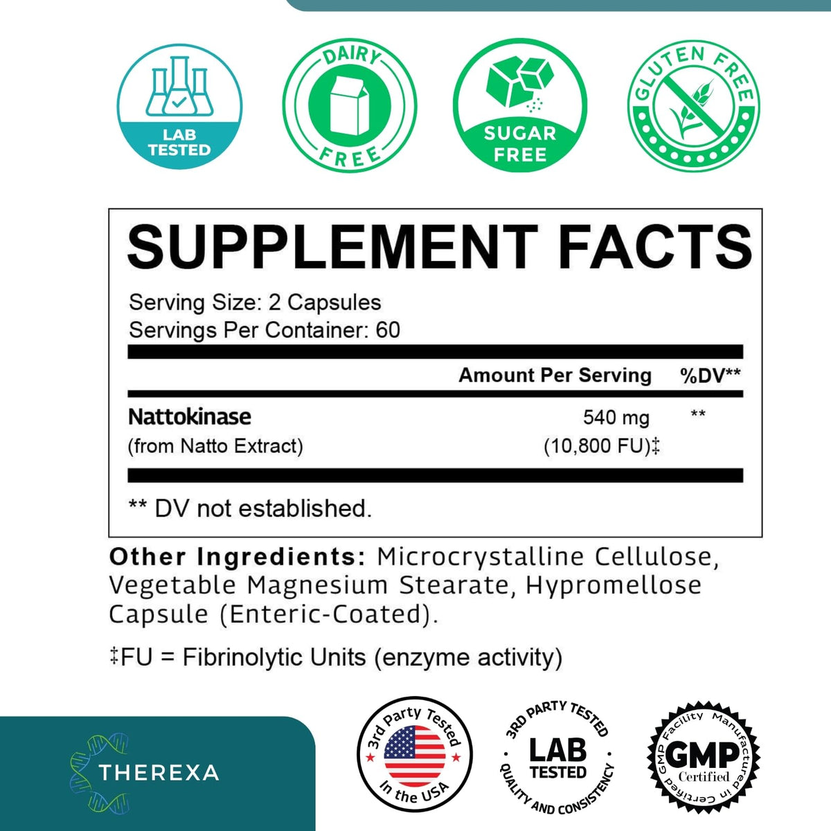 THEREXA Nattokinase 10800 FU capsules en gros plan