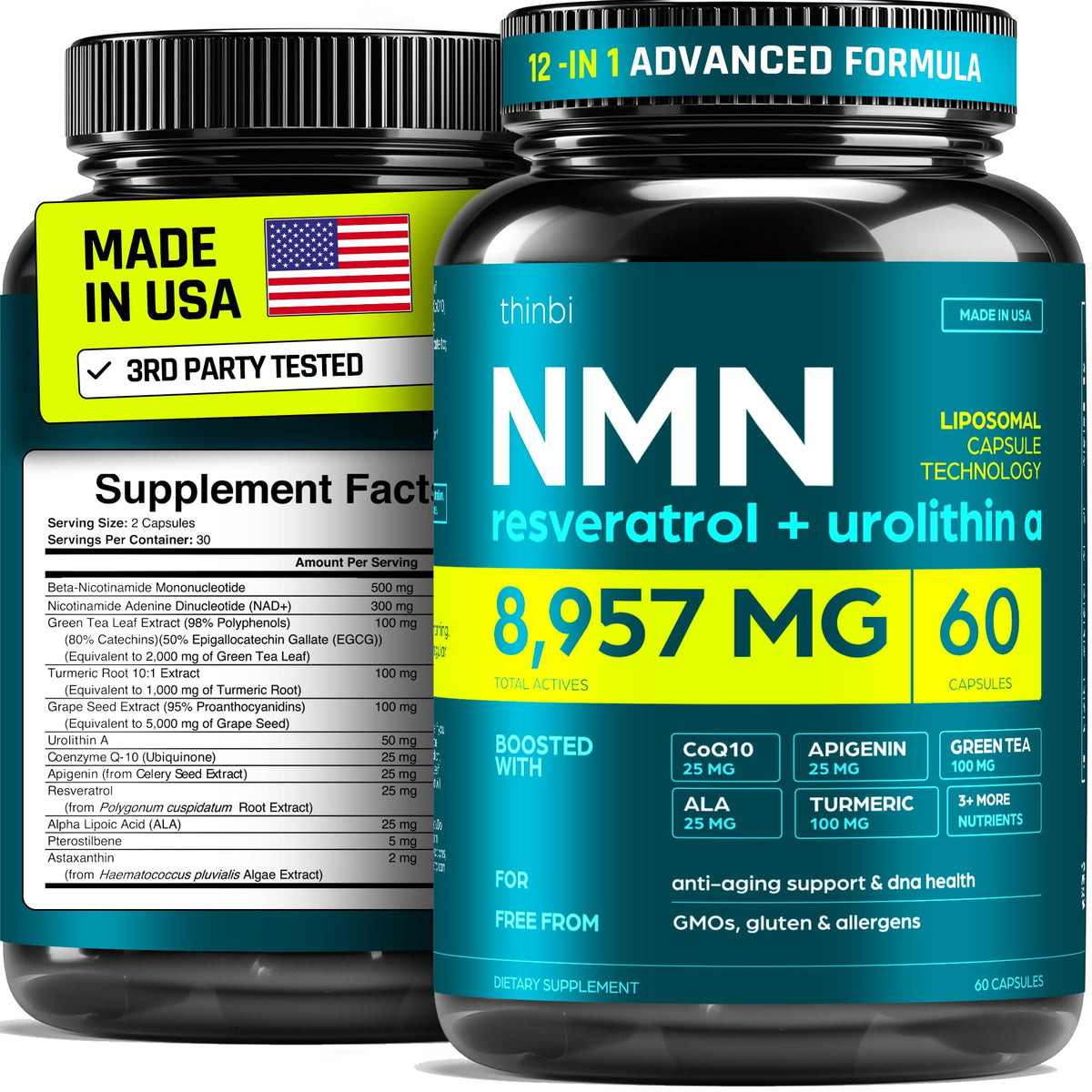 Thinbi Complément Alimentaire NMN & NAD+ 60 capsules, vue de face