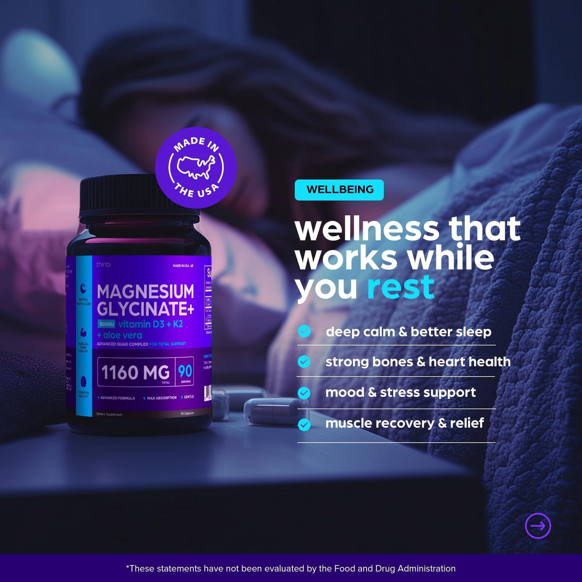 Thinbi Magnésium Glycinate 90 capsules avec Aloe Vera
