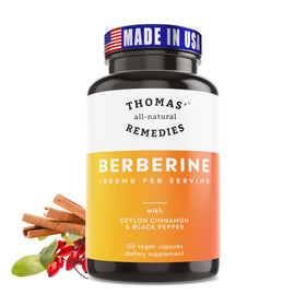 Thomas' all-natural Remedies Berberine 1000mg 120 capsules front view
