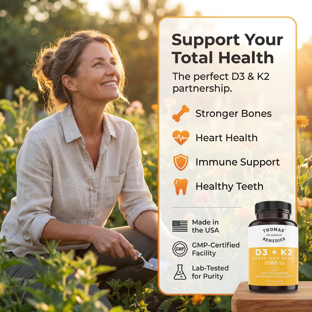 Thomas' all-natural Remedies D3 + K2 1000 IU avec Huile MCT, capsules dans le flacon