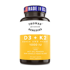 Thomas' all-natural Remedies D3 + K2 1000 IU avec Huile MCT, vue de face
