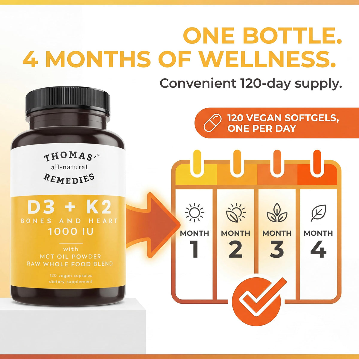 Thomas' all-natural Remedies D3 + K2 1000 IU avec Huile MCT, vue en lifestyle