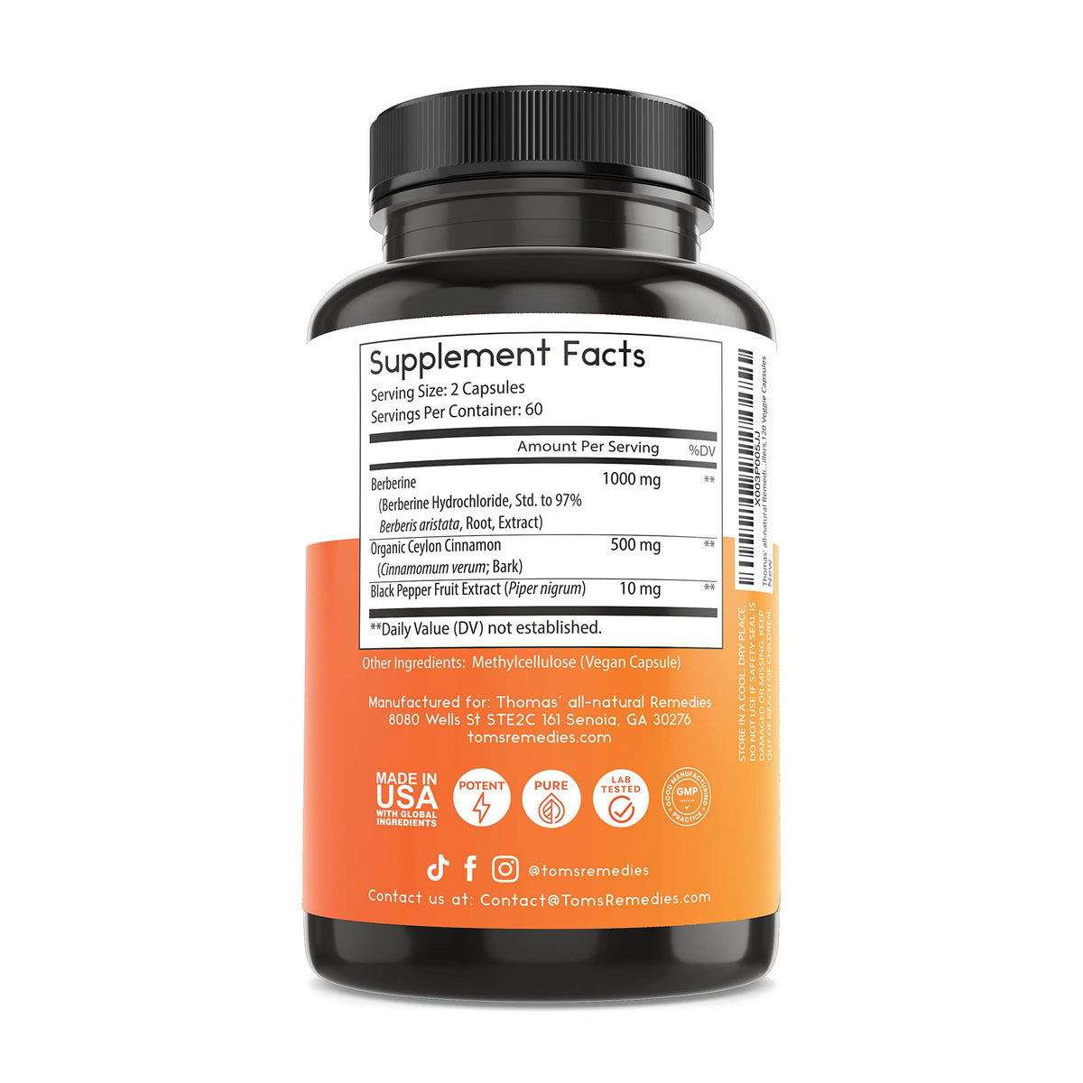 Thomas' Remedies Berberine 1000mg capsules in a lifestyle setting