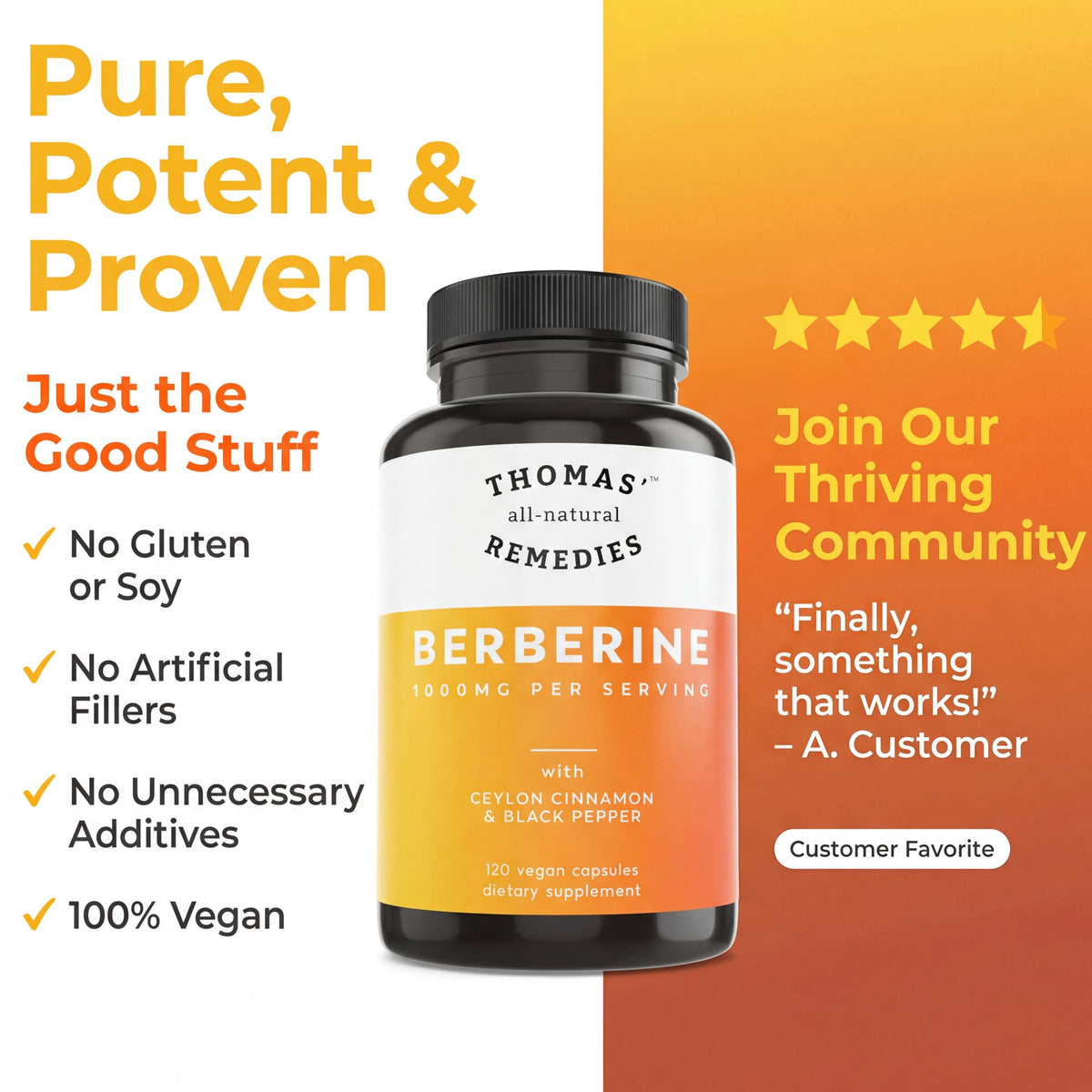 Thomas' Remedies Berberine 1000mg capsules on a wooden table