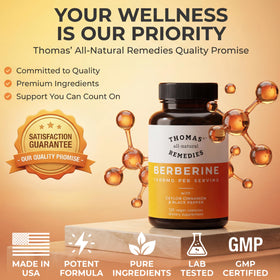 Thomas' Remedies Berberine 1000mg capsules with cinnamon sticks
