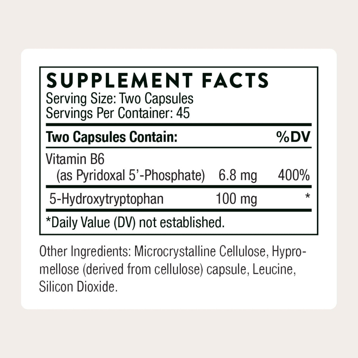 THORNE 5-HTP 100 mg capsules sur une table