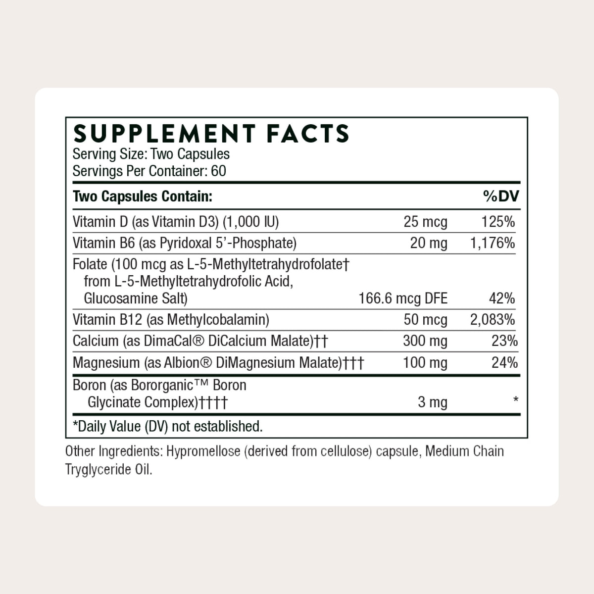THORNE Advanced Bone Support 120 capsules vue arrière