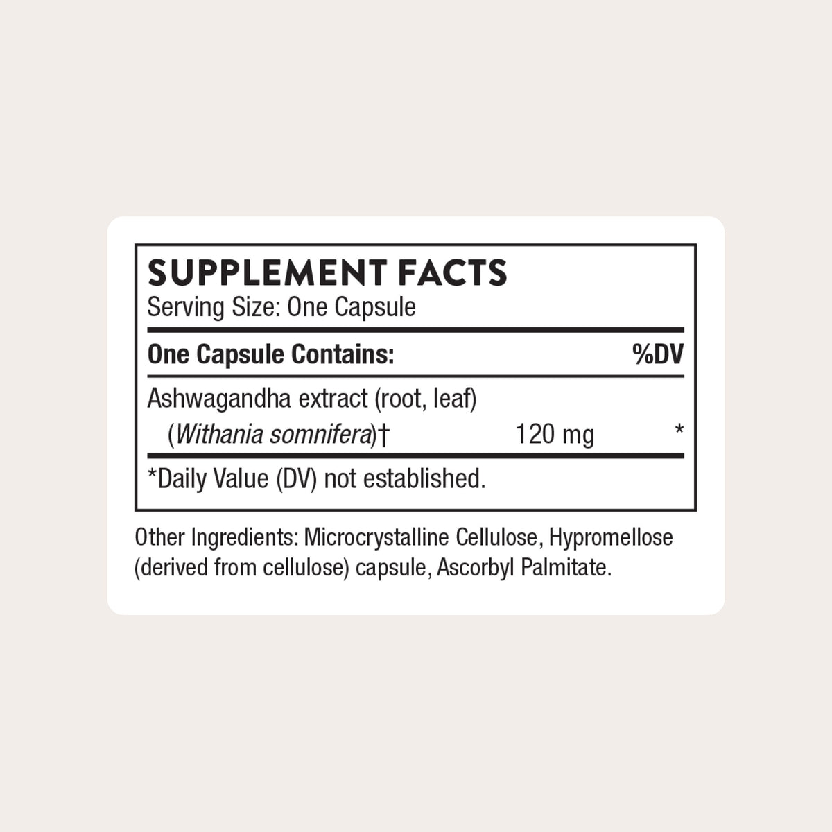 THORNE Ashwagandha capsules, gros plan sur les capsules