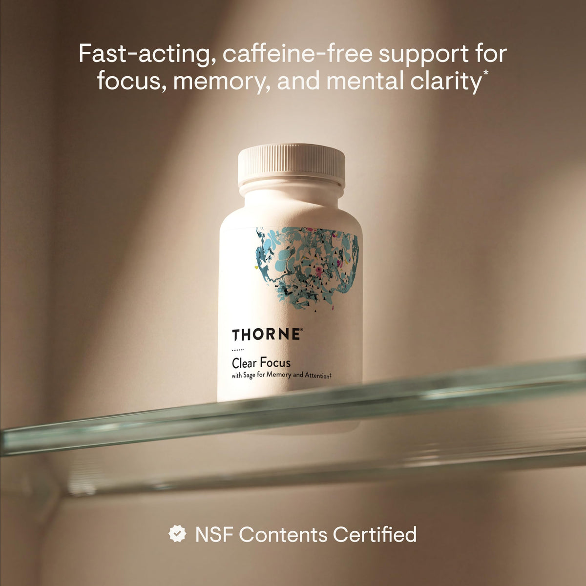 THORNE Clear Focus 60 Capsules montrant l'arrière de l'emballage