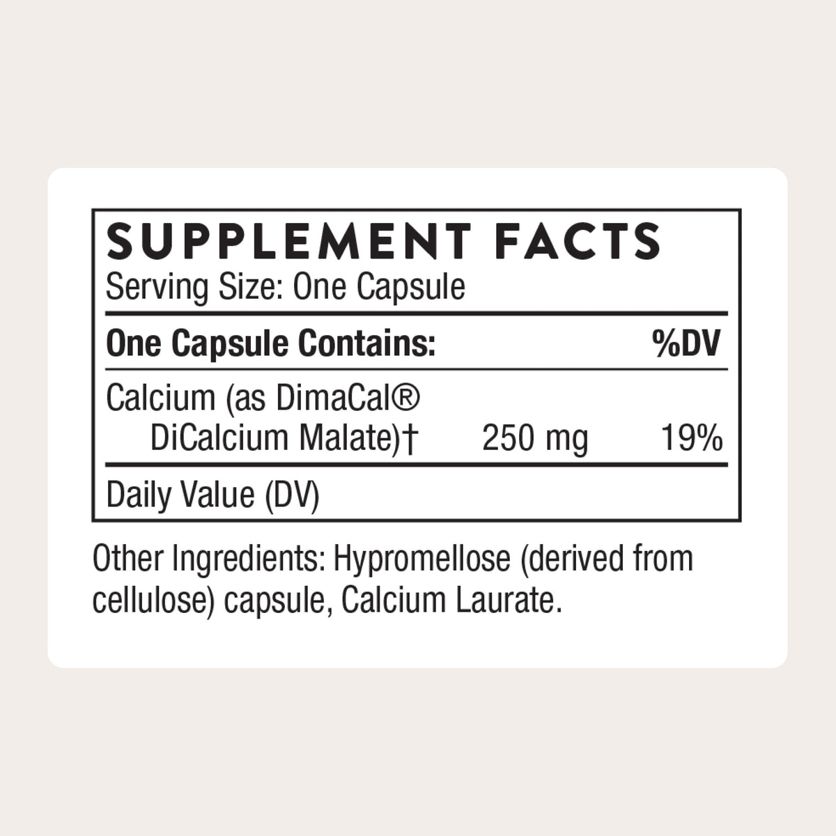THORNE Complément Alimentaire Calcium DiCalcium Malate 120 Capsules arrière avec informations