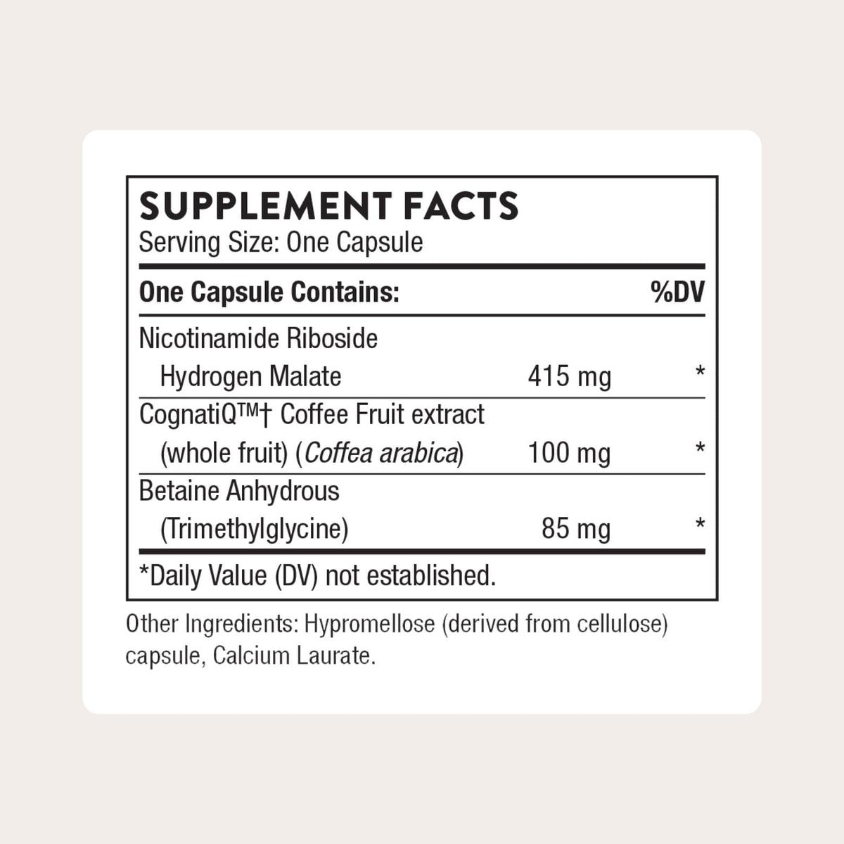 THORNE Complément Alimentaire Cérébral - emballage et capsules