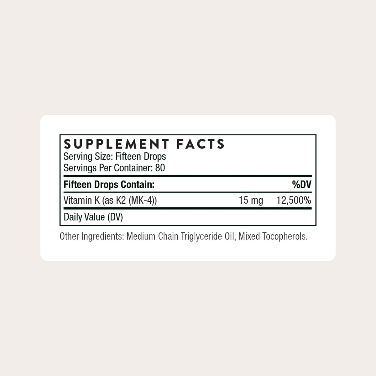 THORNE complément alimentaire Vitamin K2 MK-4 goutte à goutte