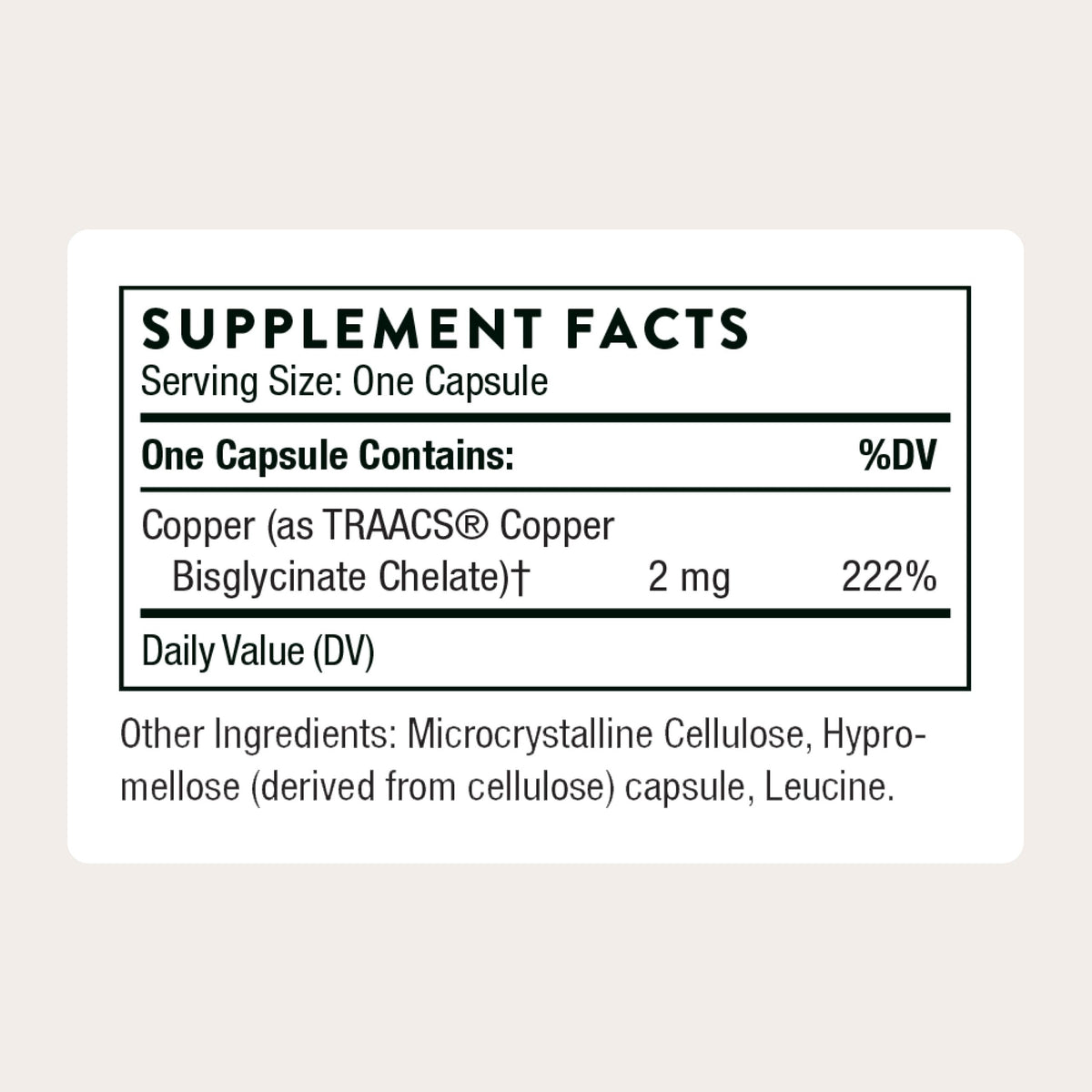 THORNE Copper Bisglycinate 60 capsules emballage