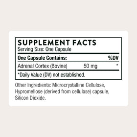 THORNE Cortex Surrénalien 60 Capsules - Étiquette détaillée