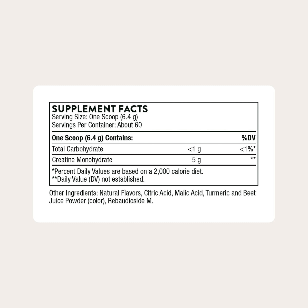 THORNE créatine micronisée étiquette et informations nutritionnelles