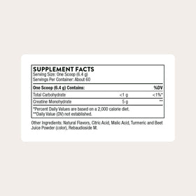 THORNE créatine micronisée étiquette et informations nutritionnelles