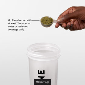 THORNE Daily Greens Plus 280g boîte ouverte avec cuillère
