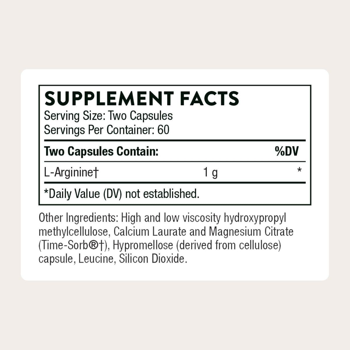 THORNE L-Arginine bouteille ouverte avec capsules