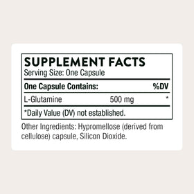 THORNE L-Glutamine 500 mg capsules ouvertes montrant la taille
