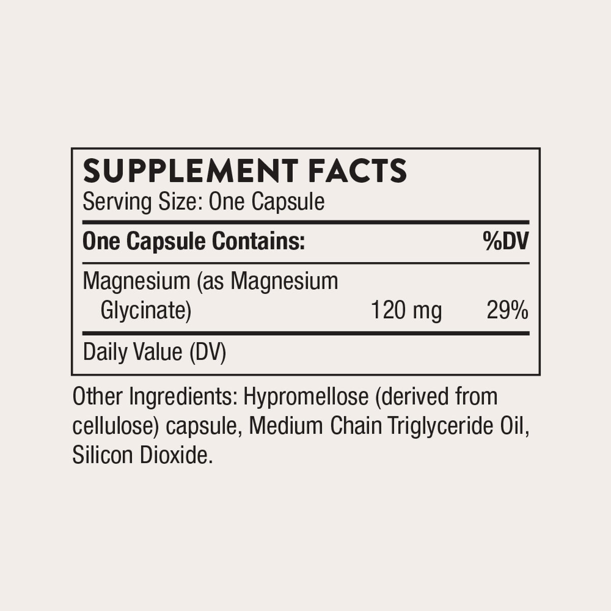 THORNE Magnésium Glycinate étiquette avec informations nutritionnelles