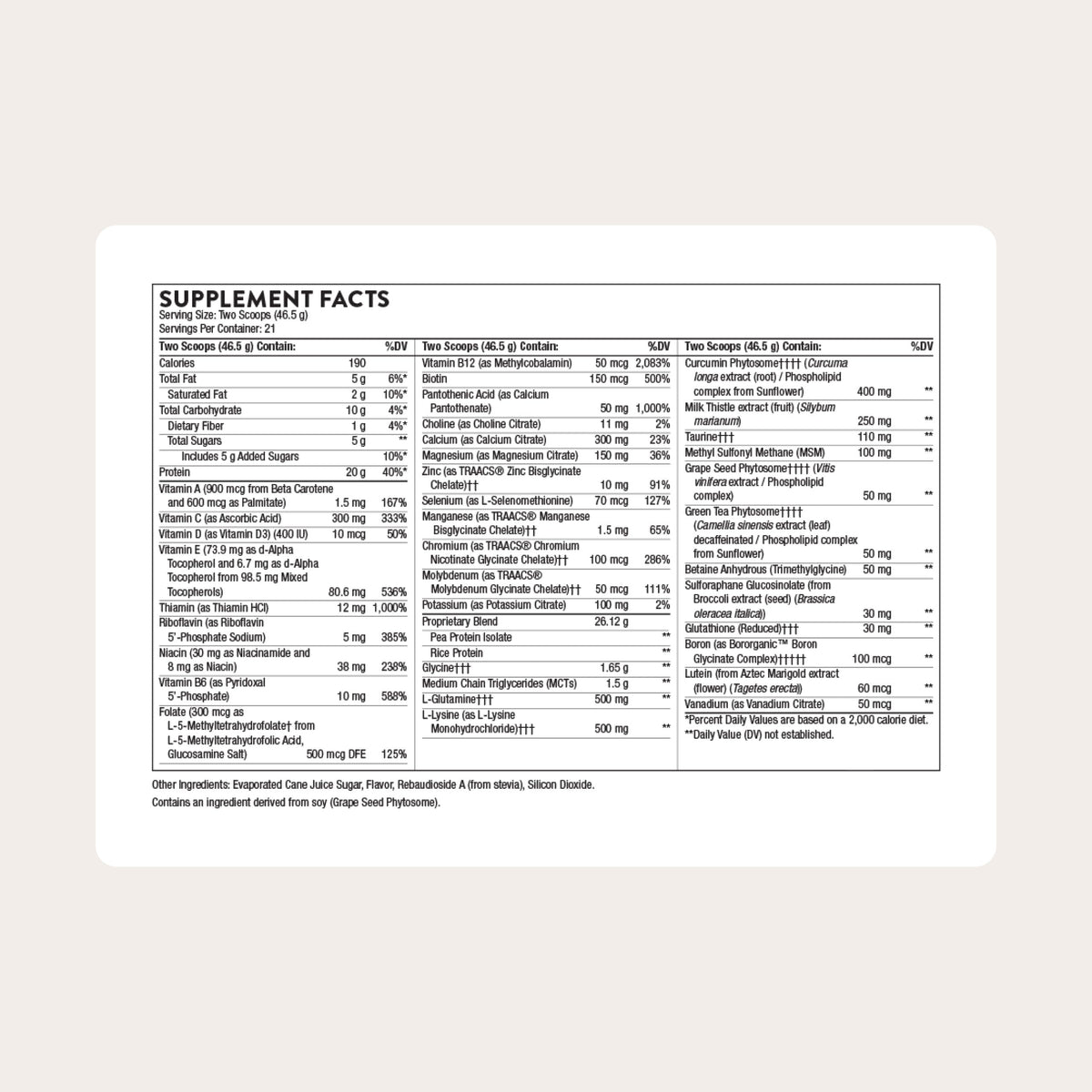 THORNE MediClear-SGS emballage avec informations nutritionnelles