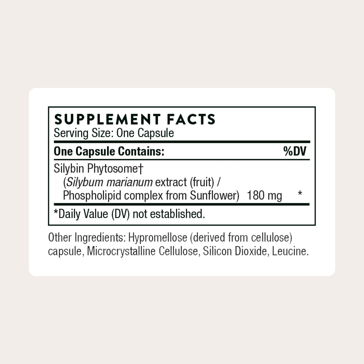 THORNE Milk Thistle Phytosome 90 Capsules arrière avec étiquette