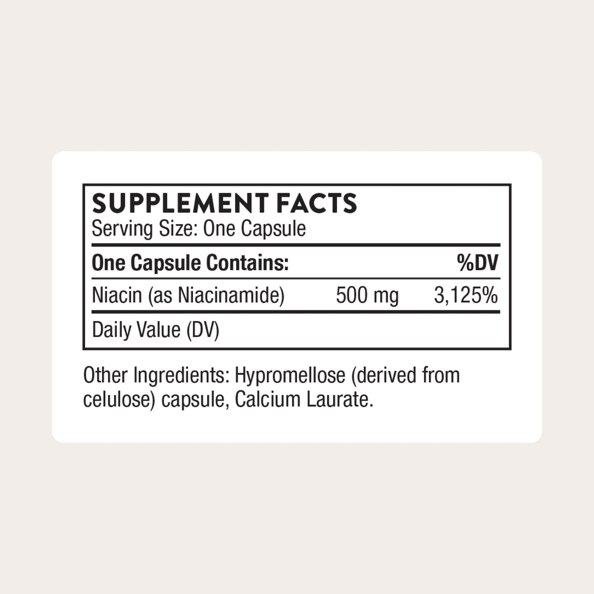 THORNE Niacinamide 500 mg capsules vue arrière