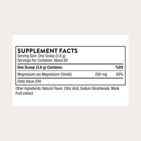 THORNE Poudre de Citrate de Magnésium 250 mg, vue arrière de l'emballage