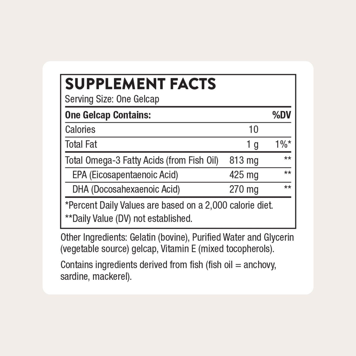 THORNE Super EPA 180 gélules vue de dos avec informations nutritionnelles