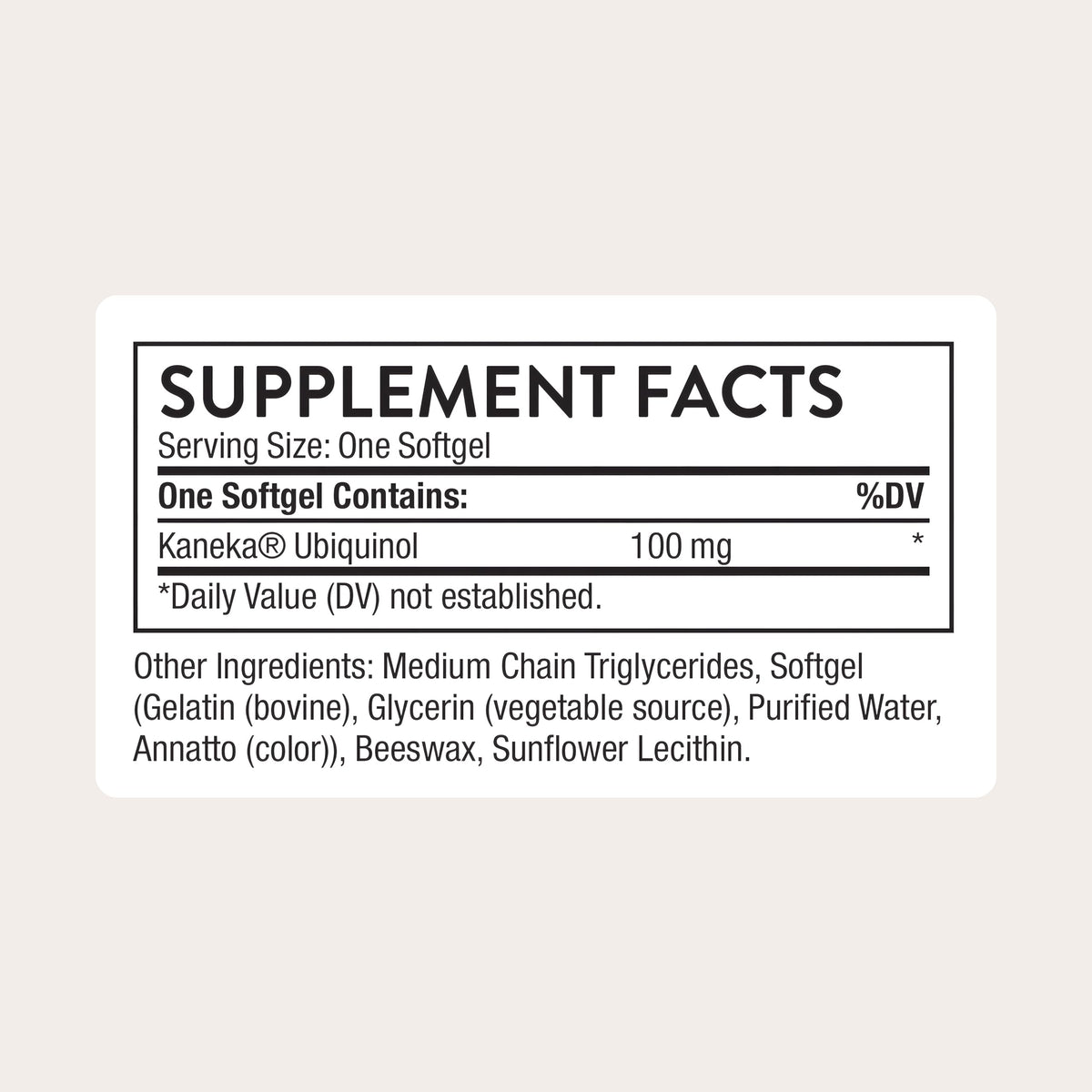 THORNE Ubiquinol CoQ10 100 mg gélules molles en gros plan