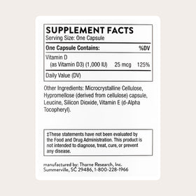 THORNE Vitamine D3 1 000 IU 180 capsules - vue arrière