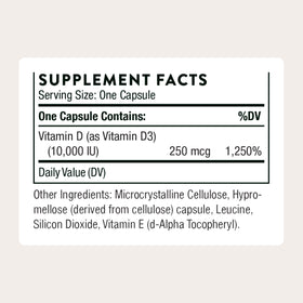 THORNE Vitamine D3 10 000 UI, étiquette des capsules