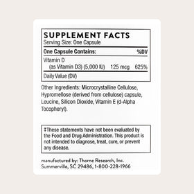 THORNE Vitamine D3 5 000 UI 120 Capsules - vue de dos